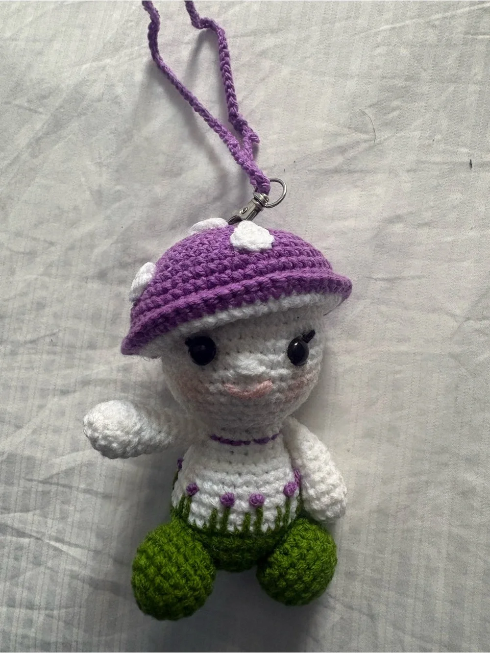 Handmade Crochet Mushroom Doll Car Decoration hanging - Purple & Green